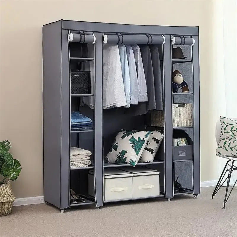 Armoire de Rangement Portable en Tissu avec Étagères et Penderie