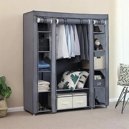 Armoire de Rangement Portable en Tissu avec Étagères et Penderie