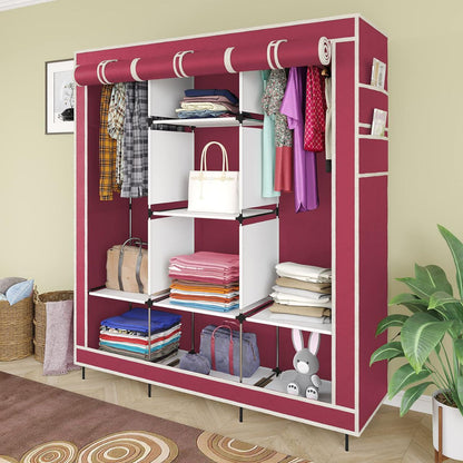 Armoire de Rangement Portable en Tissu avec Étagères et Penderie