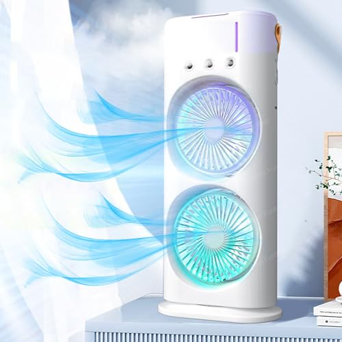 Ventilateur Portable Double Tête avec Brumisateur Rechargeable