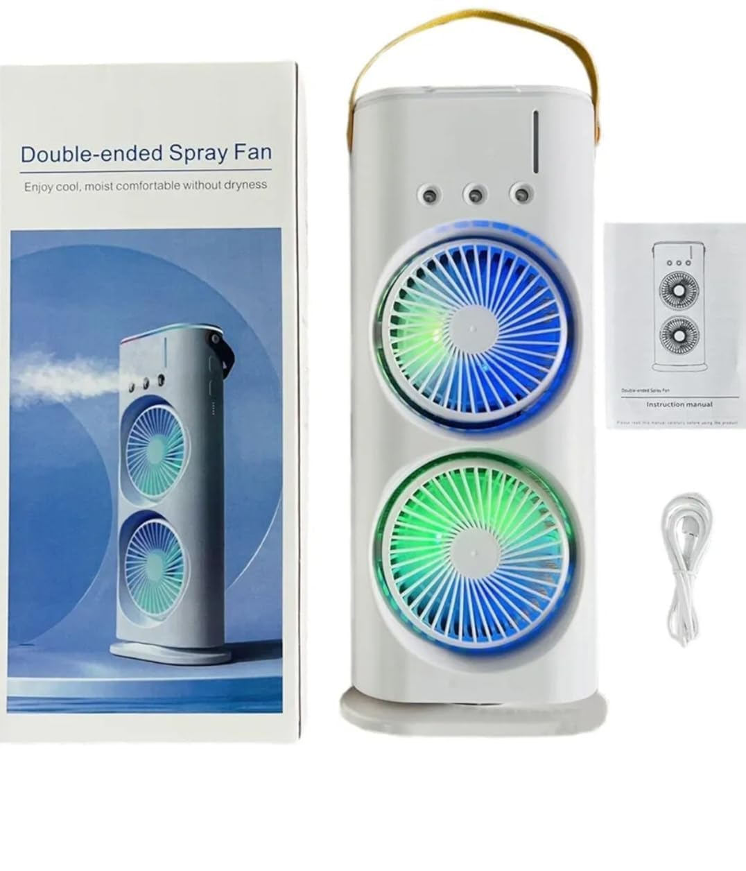 Ventilateur Portable Double Tête avec Brumisateur Rechargeable