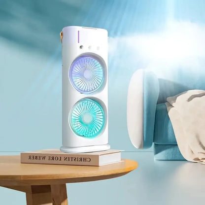 Ventilateur Portable Double Tête avec Brumisateur Rechargeable