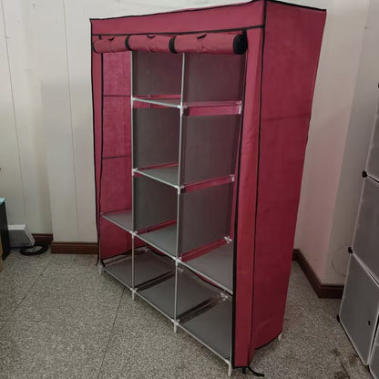 Armoire de Rangement Portable en Tissu avec Étagères et Penderie