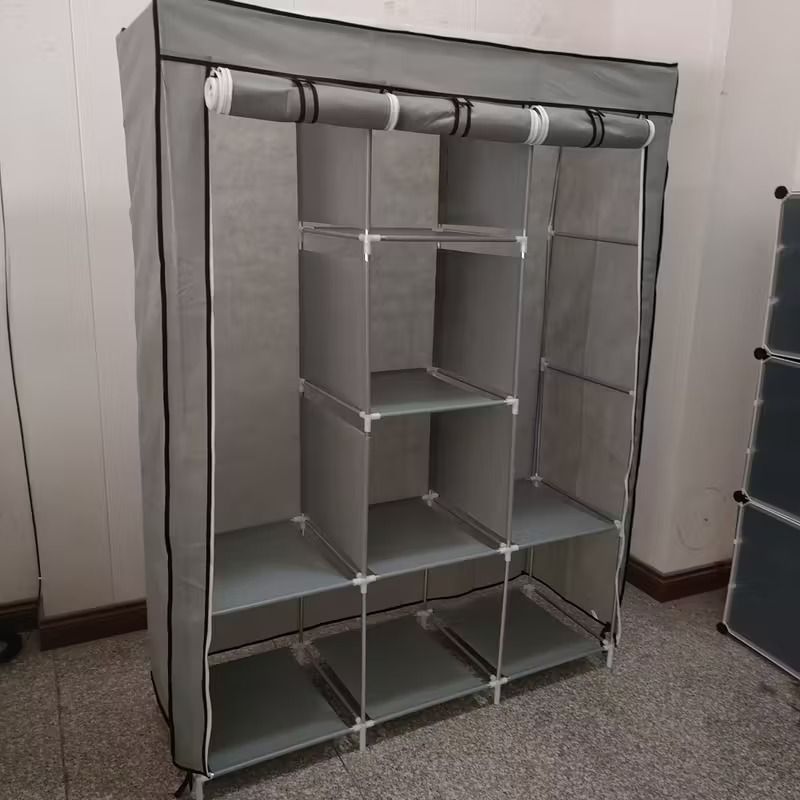 Armoire de Rangement Portable en Tissu avec Étagères et Penderie