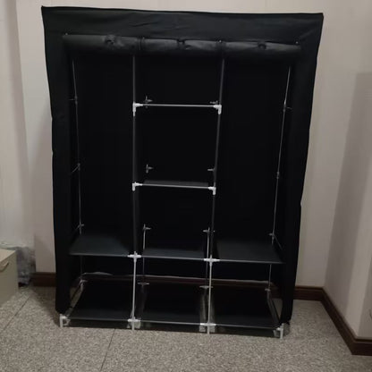 Armoire de Rangement Portable en Tissu avec Étagères et Penderie