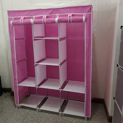 Armoire de Rangement Portable en Tissu avec Étagères et Penderie
