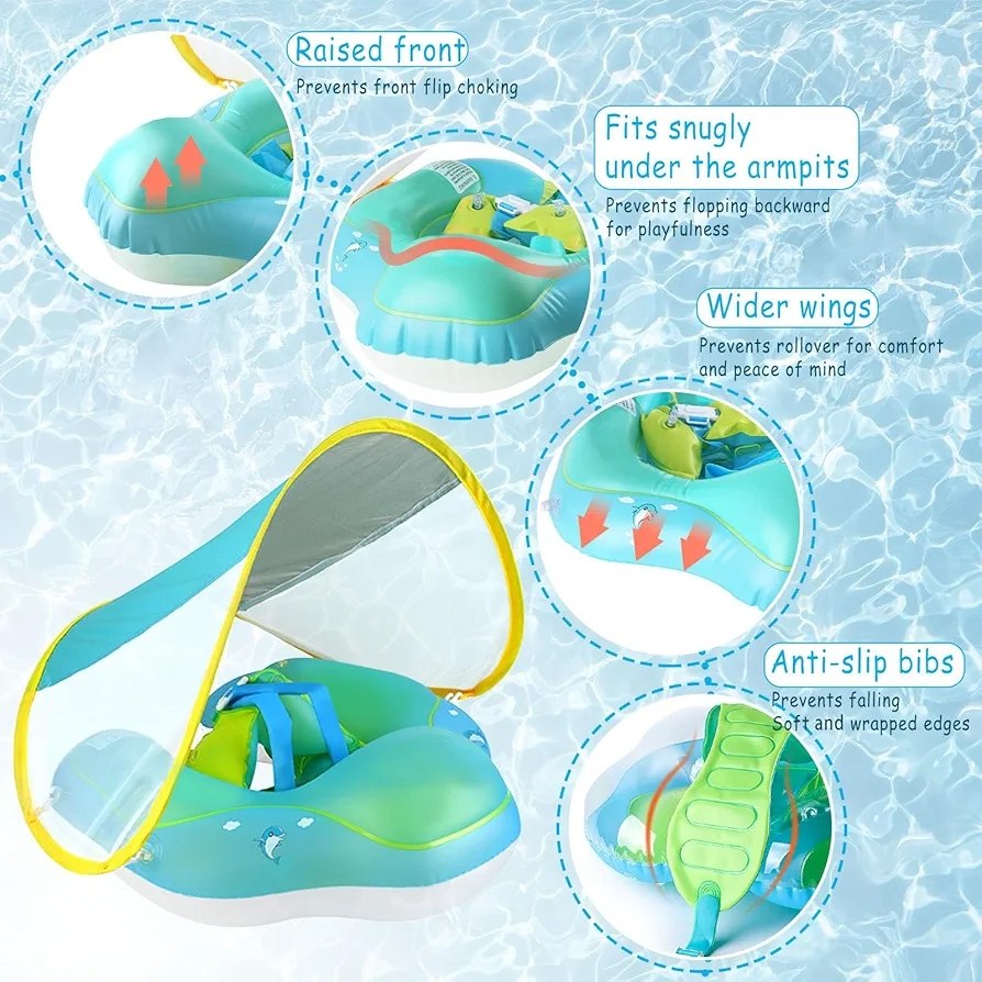 Bouée Bébé avec Pare-Soleil Intégré pour Piscine